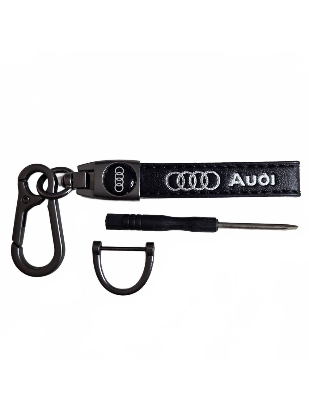 Audi Keychain Carabiner Key Ring Black Leather-Look Strap A3 A4 A5 A6 Q5 Q7